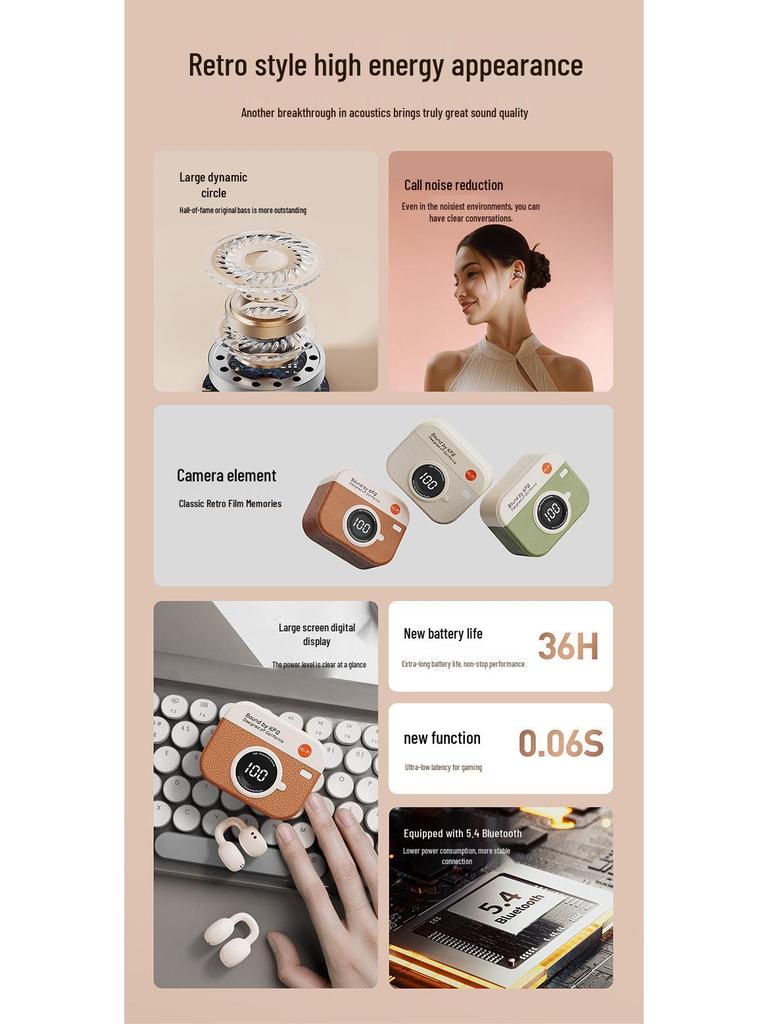 Vinyl Retro Camera Bluetooth Earphones - Trendy High-Quality Wireless Audio for Women & Students