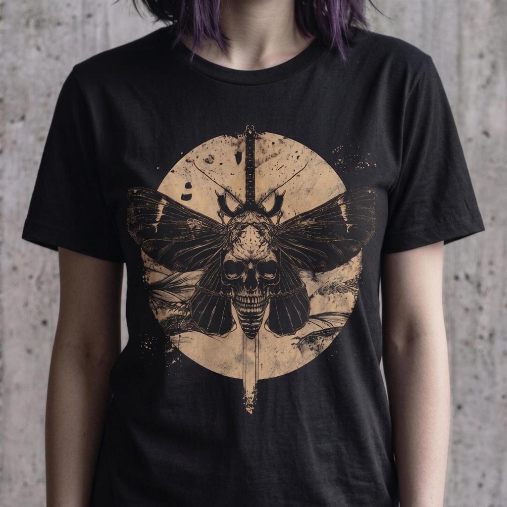 Totenkopfmotte T-Shirt, Totenkopfschwärmer Japanisches Gothic Grafik-T-Shirt, Okkulte Alternative Kleidung, Gothik Geschenk