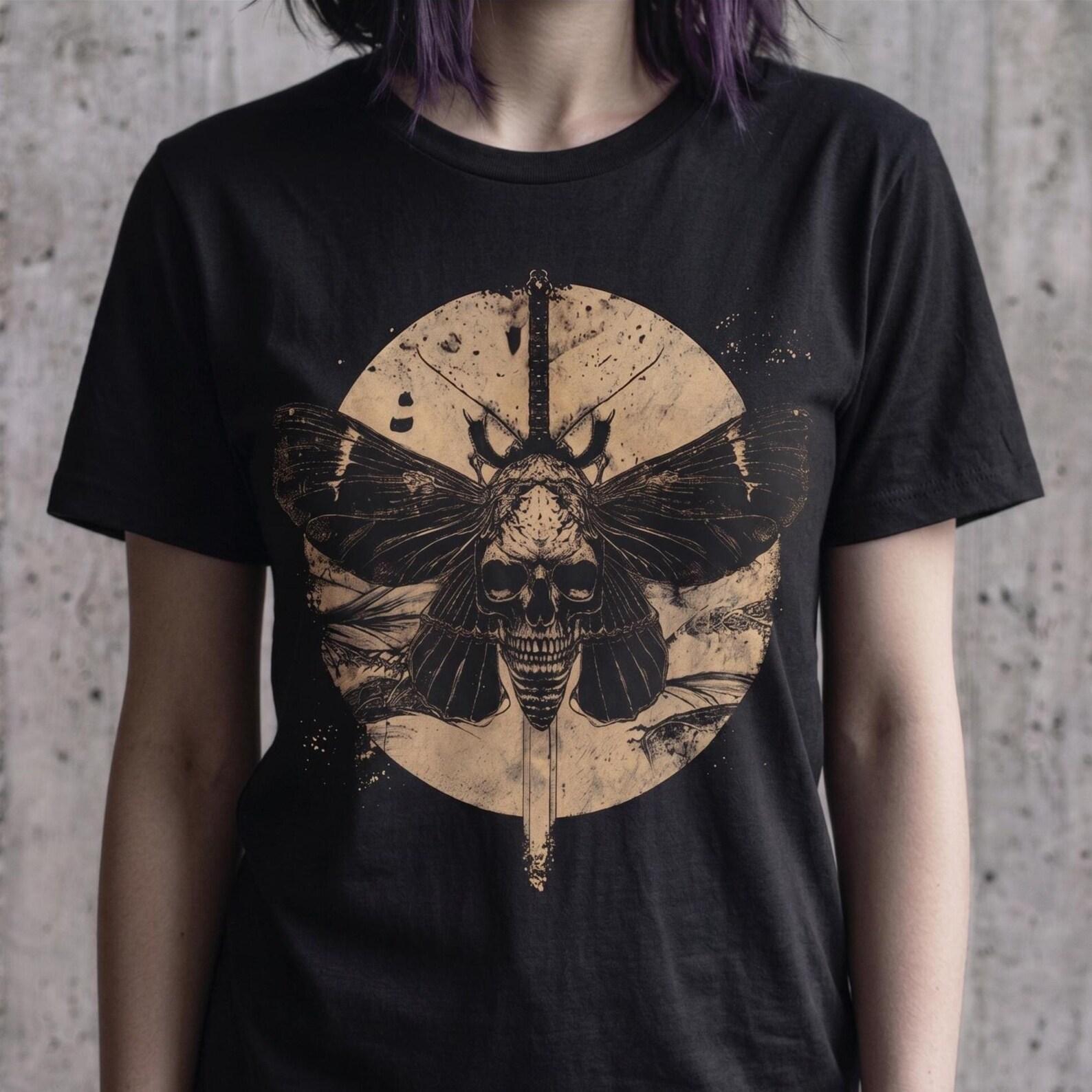 Skull Moth Shirt, Deaths-Head Hawkmoth Japanese Gothic Graphic Tee, Occult Alt Clothing, Goth Gift S