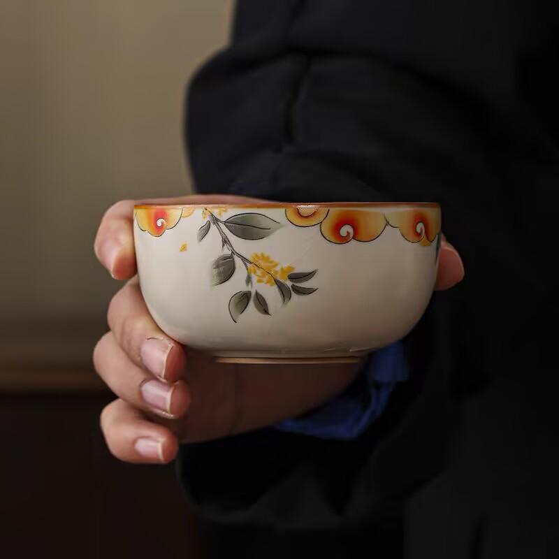Ru Kiln Rich Cinnamon Orchid Teacup Osmanthus Master Cup Ceramic Tea Tasting Cup Personal Tea Bowl Tea Cup Kung Fu Tea Set