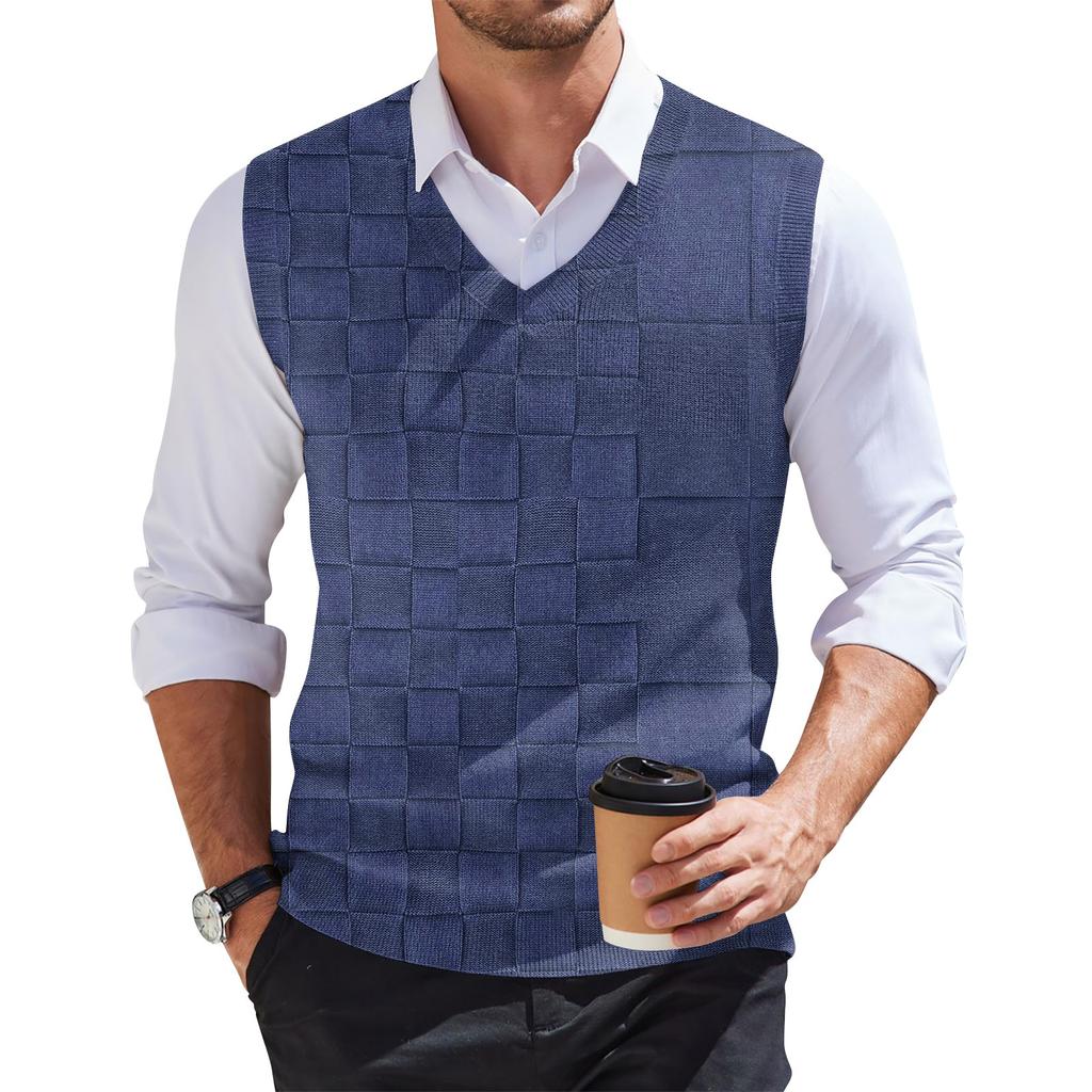 Men's Fashion Printed V-Neck Vest Sleeveless Knitted Pullover
