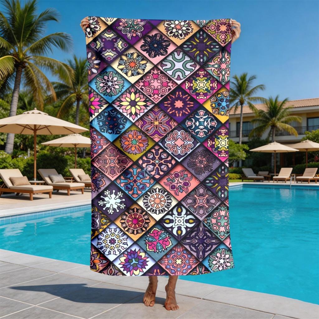 Bohemian Rautenmuster Mosaik Polyester Mikrofaser Strandtuch ist sehr saugfähig, geeignet für Schwimmen und Strandausflüge