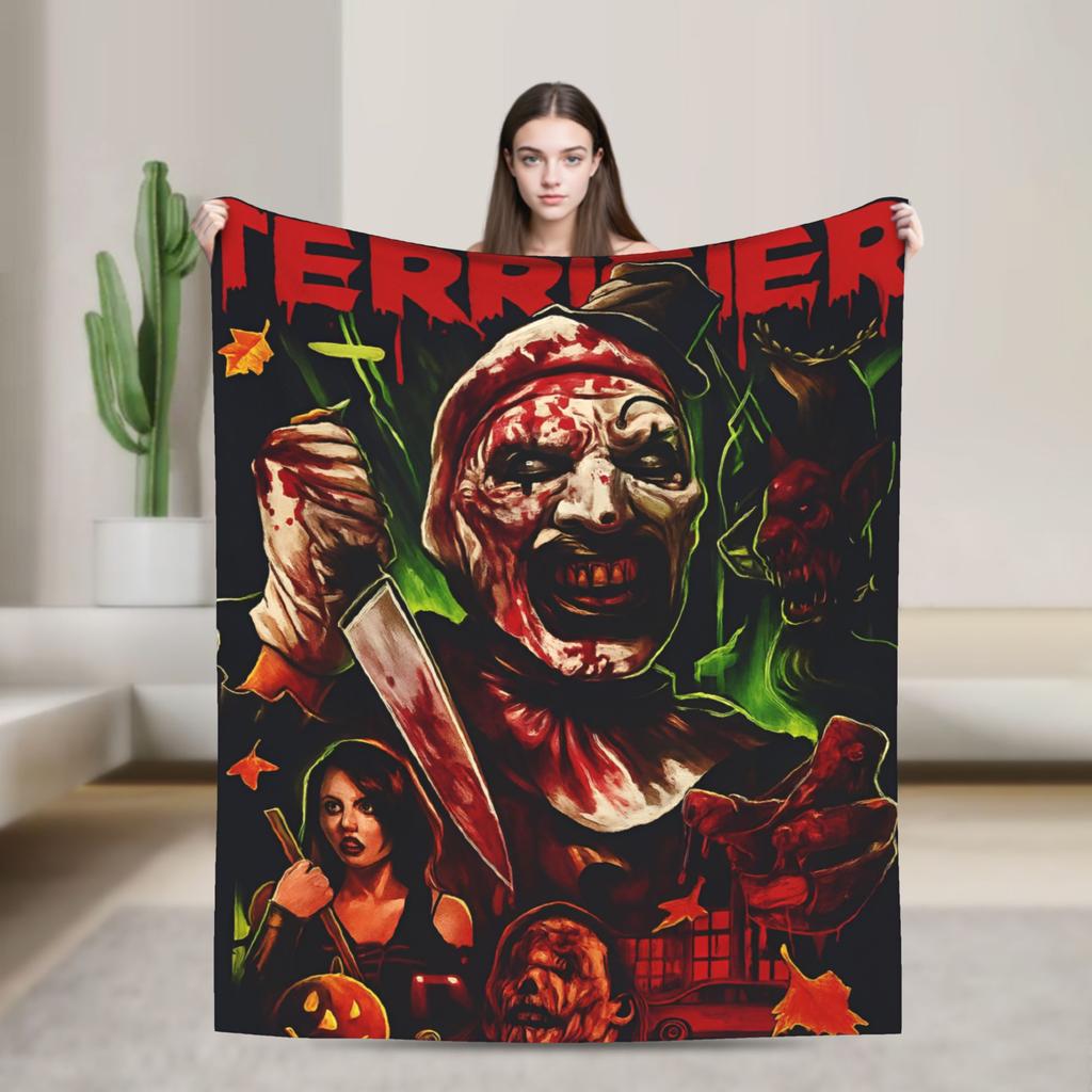Art Crispies Terrifier Clown Blankets  Warm Novelty Plush Throw Blanket For Kids Living Room Flannel Bedspread Bed Cover