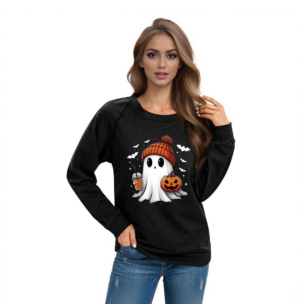 Women's Casual  Raglan O-neck Long Sleeve Halloween Print Top