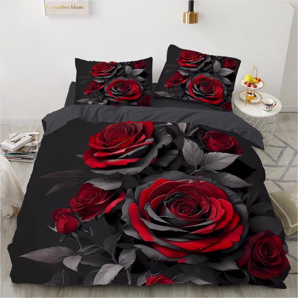 Colorful Rose 3D Printed Pattern 3pcs Single Double Queen Quilt Cover Pillowcase Bedding Set