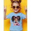 Girls' Summer Crew-Neck Short-Sleeved Top New Black Girls Cute Top Girls Clothes Cartoon Print T-Shirt Top Children's Clothing
