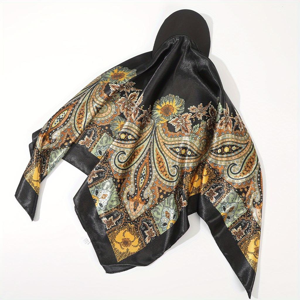 European and American colored large square scarf hat, satin simulated silk scarf, holiday headscarf with brim, one-piece headscarf hat hair accessory