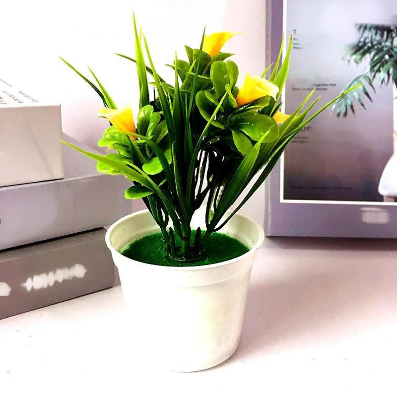 

Calla Lily Silk Flower Set 5PCS In Pots For Home Office Wedding Party Living Space And Commercial Interior Decoration жёлтый
