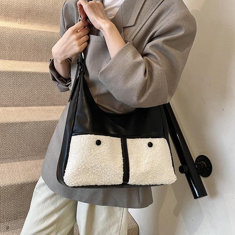 Fluffy Retro Women's Large Capacity Autumn/Winter 2025 Tote – Casual Single Shoulder Crossbody Handbag