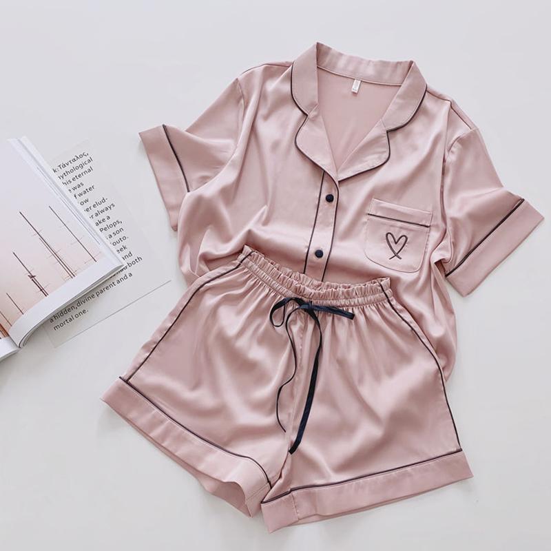 French Pajamas Women's Summer Printed Short-sleeved High-end Ice Silk Shorts Homewear Suit