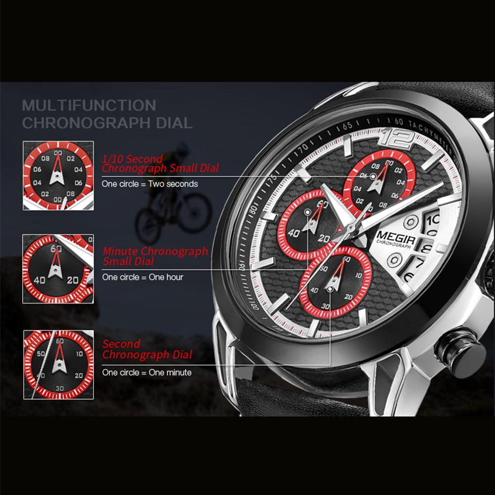 Creative MEGIR Chronograph Pánské hodinky Relogio Masculino Módní Kožené Quartz náramkové hodinky Pánské Clock Hour Army vojenské hodinky