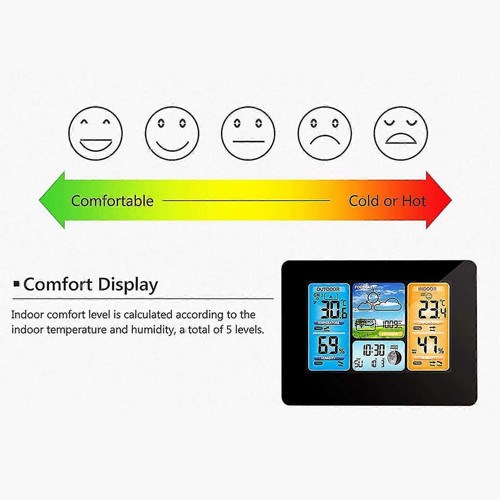 Digital Color Forecast Weather Station,clock With Outdoor Sensor With Alert,temperature,humidity(black)
