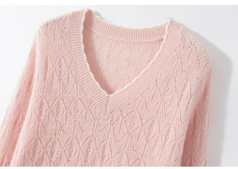 Kang Sai Ni 2026 Lurex Sequin Cashmere Lace Sweater - Autumn/Winter 7-Gauge Hollow Out Color Block Knitwear