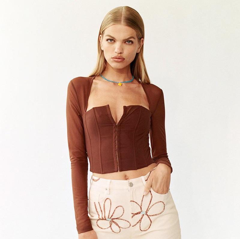 Y2K Summer Clothes Long Sleeve Mesh Tshirts for Women Crop Top Female T-shirt Women's T-shirt Roupas Femininas Tops T Shirt