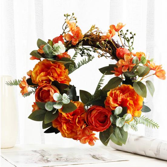 

Венок из пионов, долговечный, натуральный, не требующий ухода, летний венок из роз ручной работы для двери