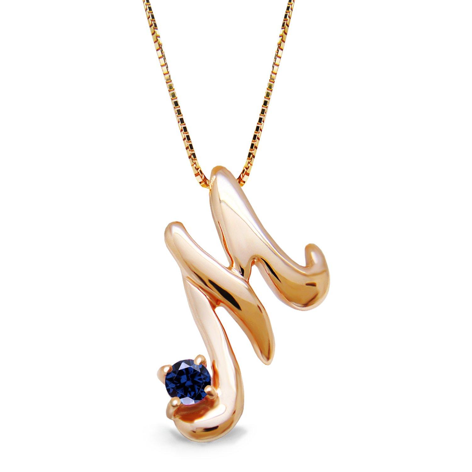 

Miwahouseki Initial Birthstone Alphabet Necklace in Pink Gold with Sapphire for September [M]