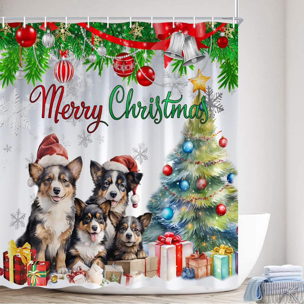 Christmas Shower Curtain Cute Snowman Santa Claus Xmas Tree Dog Winter Truck New Year Home Bathroom Curtains Decor With Hooks