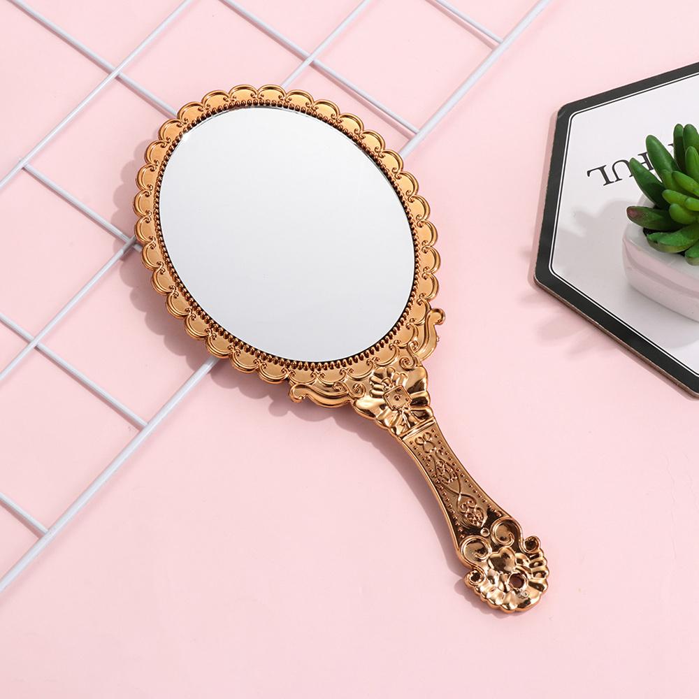 1PC Vintage Oval-Shape HandHeld Mirror Women Girls Standing Makeup Dresser Mirror Vanity Mirror Makeup Supplies