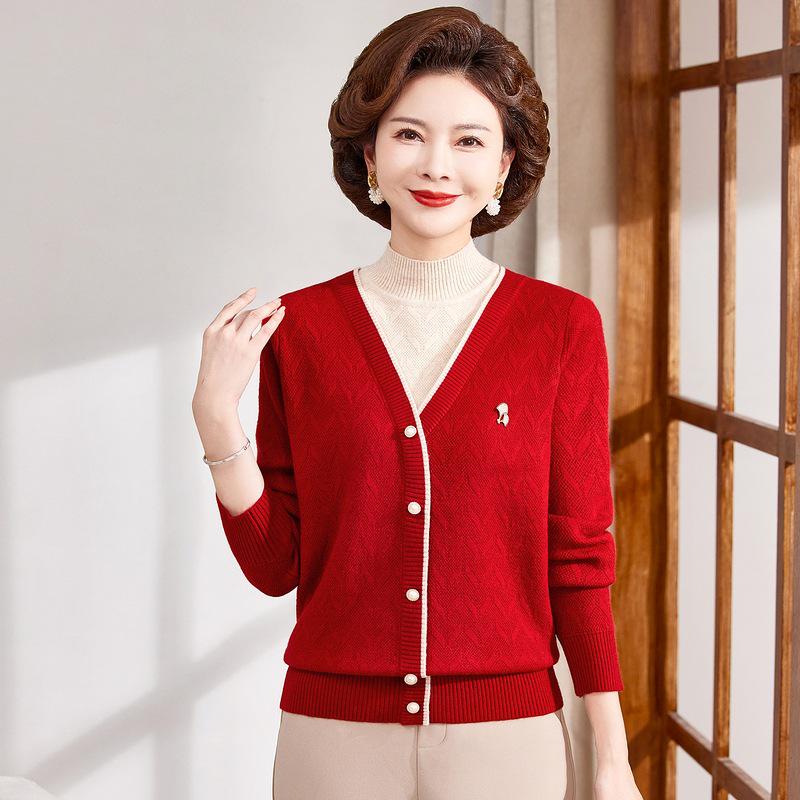 

Elegant Plus Velvet Thickened Sweater: Warm Two-Piece Base Layer for Middle-Aged & Elderly Women 3XL [120-130 jin]