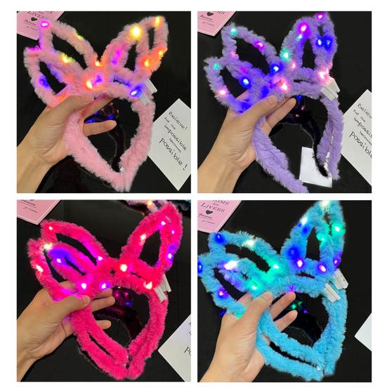 Glow Hair Hoop Cute 3-speed Flash Plush Cartoon Rabbit Ears Luminous Headband Party Prop for Gift