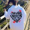 2025 New European Women's Drop Shoulder Ribbed Hoodie Sweatshirt with Print