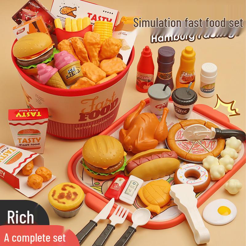 Children's Play Kitchen Hamburger & Veggie Cutting Toy Set