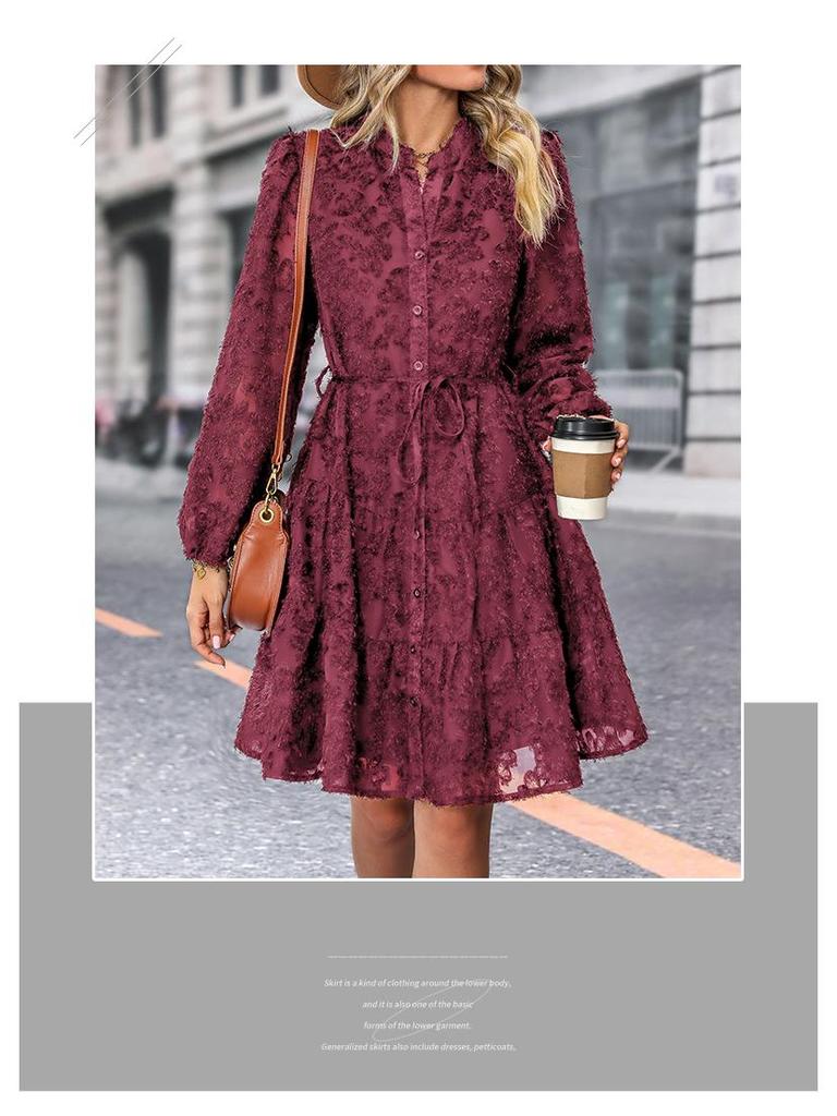 European and American Elegant Retro Lace Long Sleeve Dress - Multicolor Spring & Autumn Style