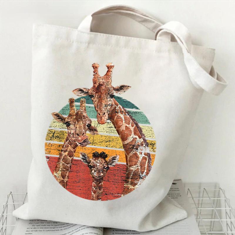 Shopping Bag Giraffe Fashion Cartoon Canvas Portable Tote Bag Women Men Street Aesthetics Style Giraffe Reusable Student Handbag