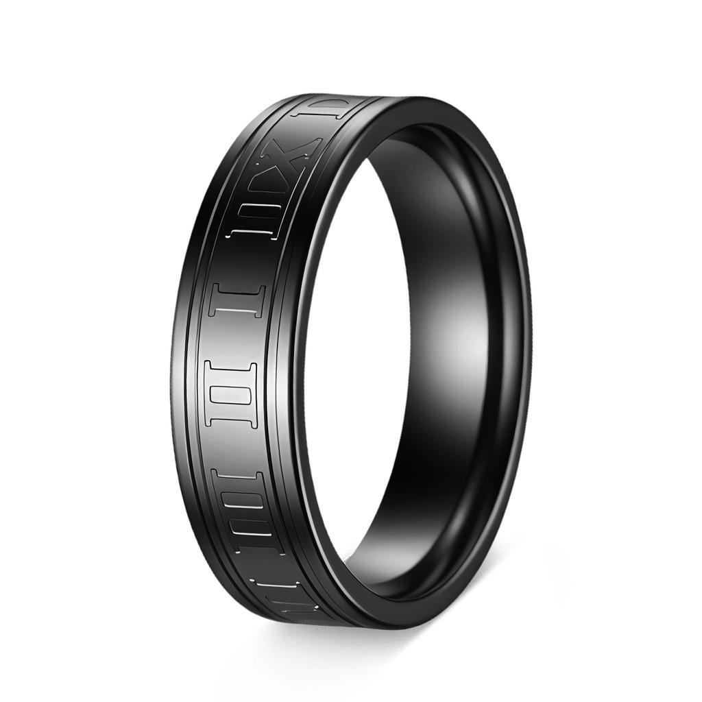 6MM Roman Numeral Punk Hip Hop Unisex Couple Titanium Steel Ring