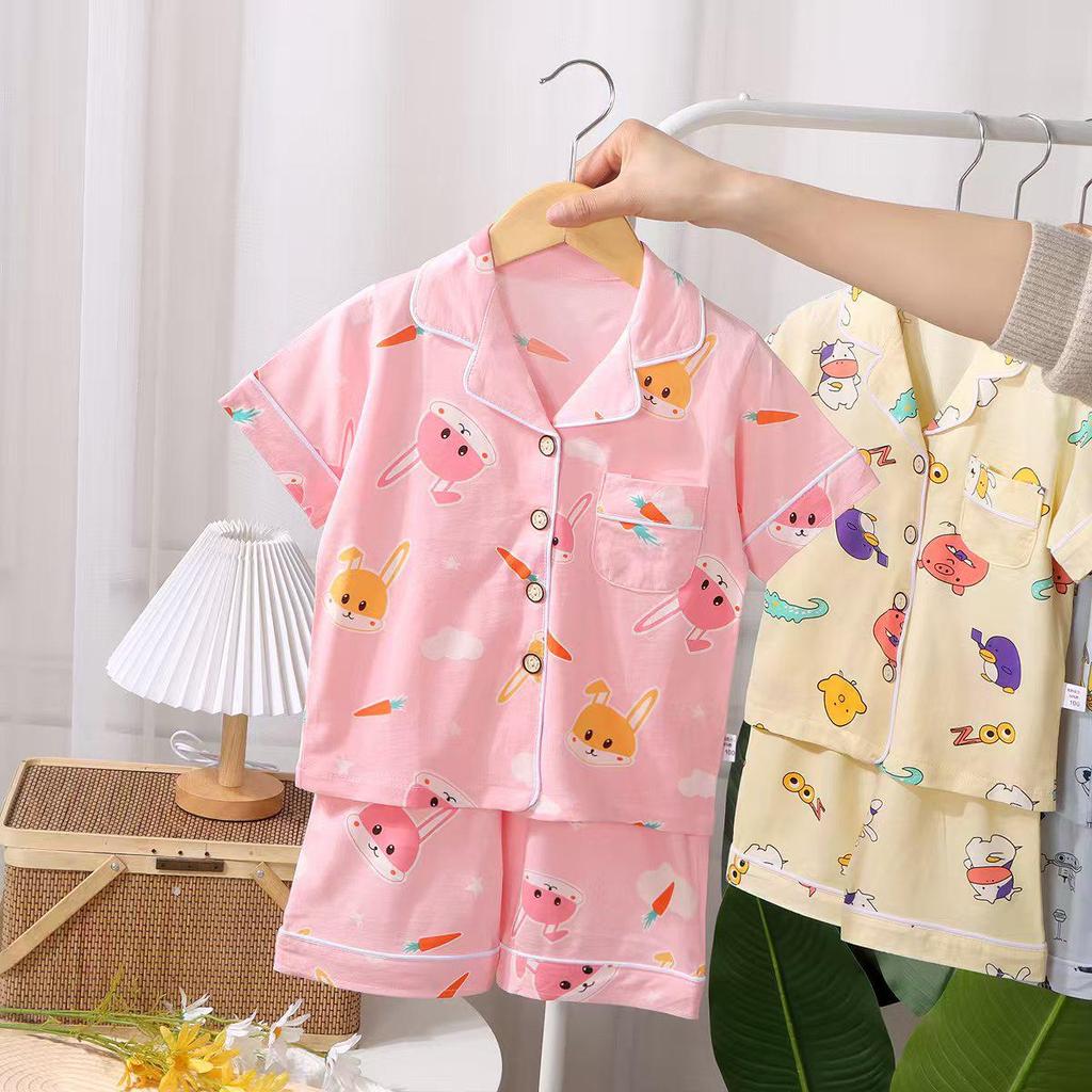 Children's Cotton Pajama Set - Short Sleeve Thin Home Wear for Primary Students