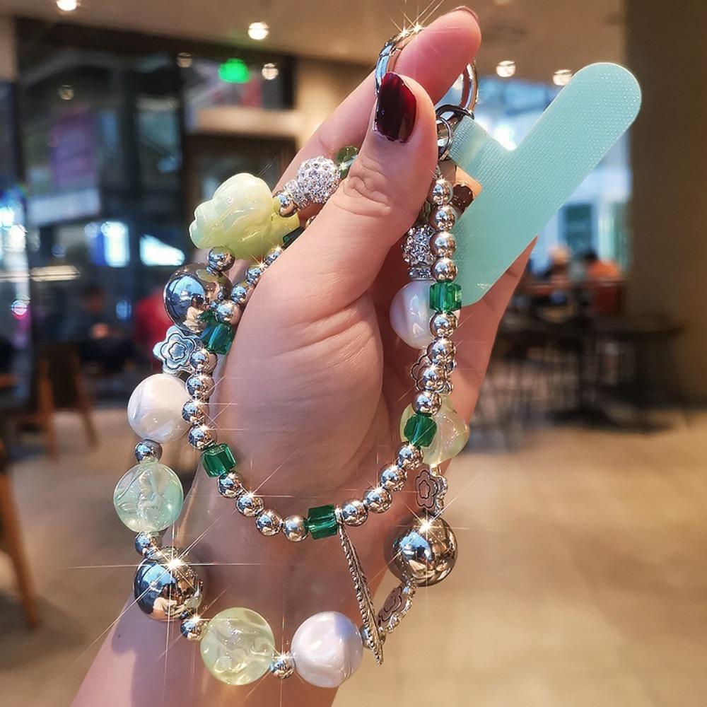 

Cute Bead Phone Pendant Feather Phone Wrist Strap Charm Beaded Phone Chain Girls Gift style 4
