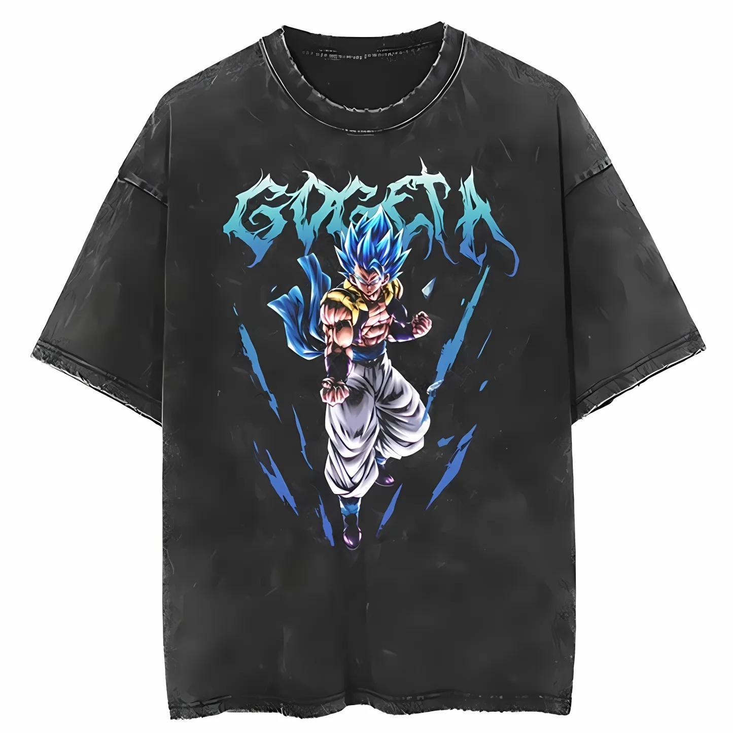 

Gogeta T Shirt SSJ Blue Men Acid Wash Oversized Anime Gothic Letter Cotton Vintage Gym Streetwear Graphic Hip Hop Tee Top M