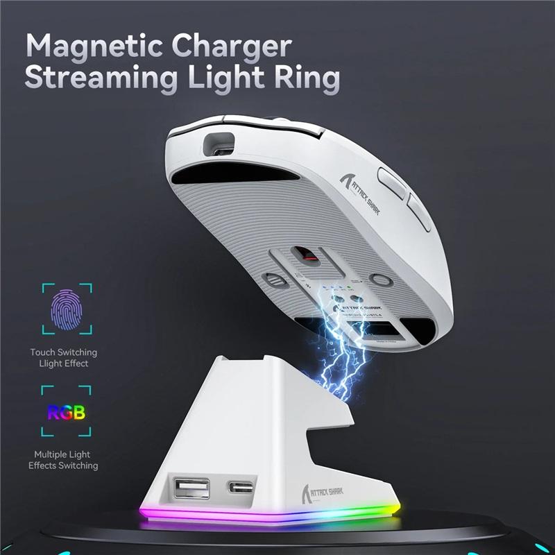X6 Attack Shark Lehká bezdrátová myš Až 26K DPI RGB podsvícení Nabíjecí základna s bezdrátovým 3 režimem pro notebook Desktop