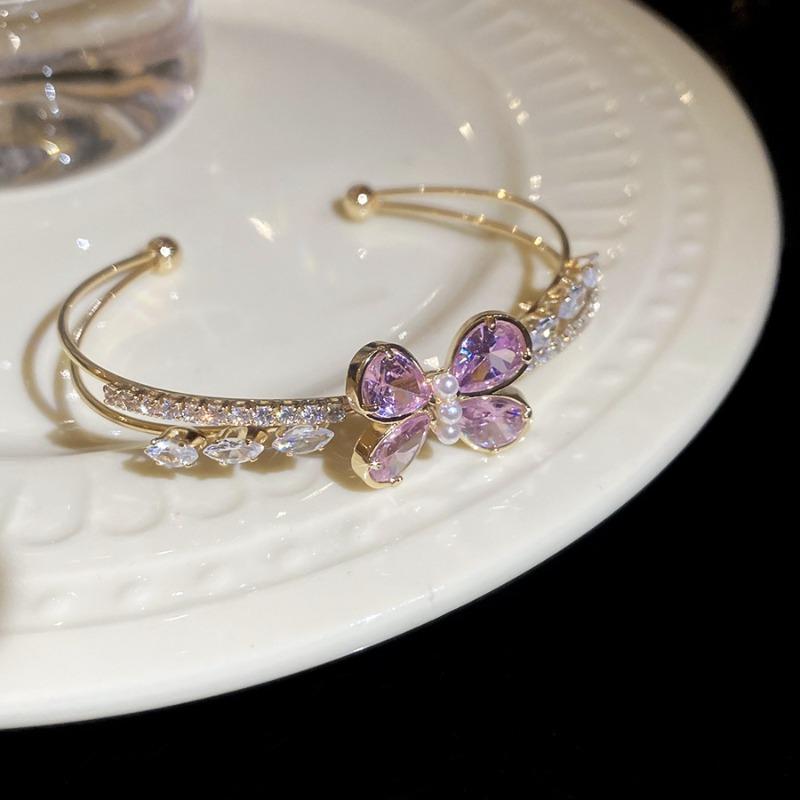 Super flash zircon butterfly double-layer open bracelet Korean sweet temperament versatile bracelet light luxury high-end jewelry women