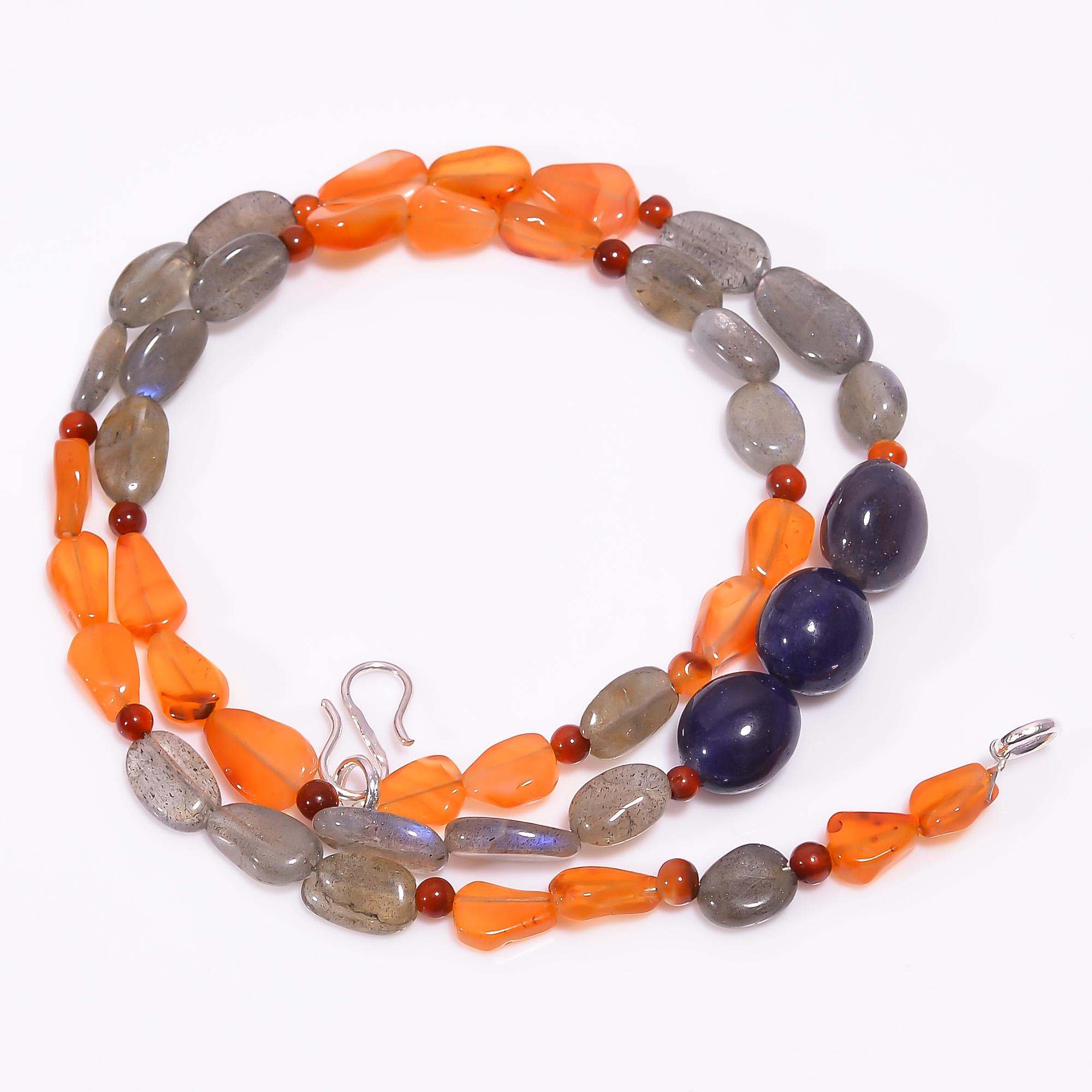 

Labradorite Carnelian Aventurine Gemstone Beads Necklace 3-11 mm 18 UB-8096 UB-8096
