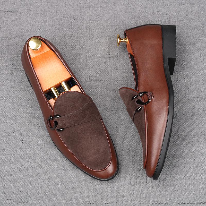 Fashion Black Brown Men's Suede Leather Patchwork Flats Shoes Male Designer Driving Monk Strap Loafers Homecoming Wedding Dress Footwear