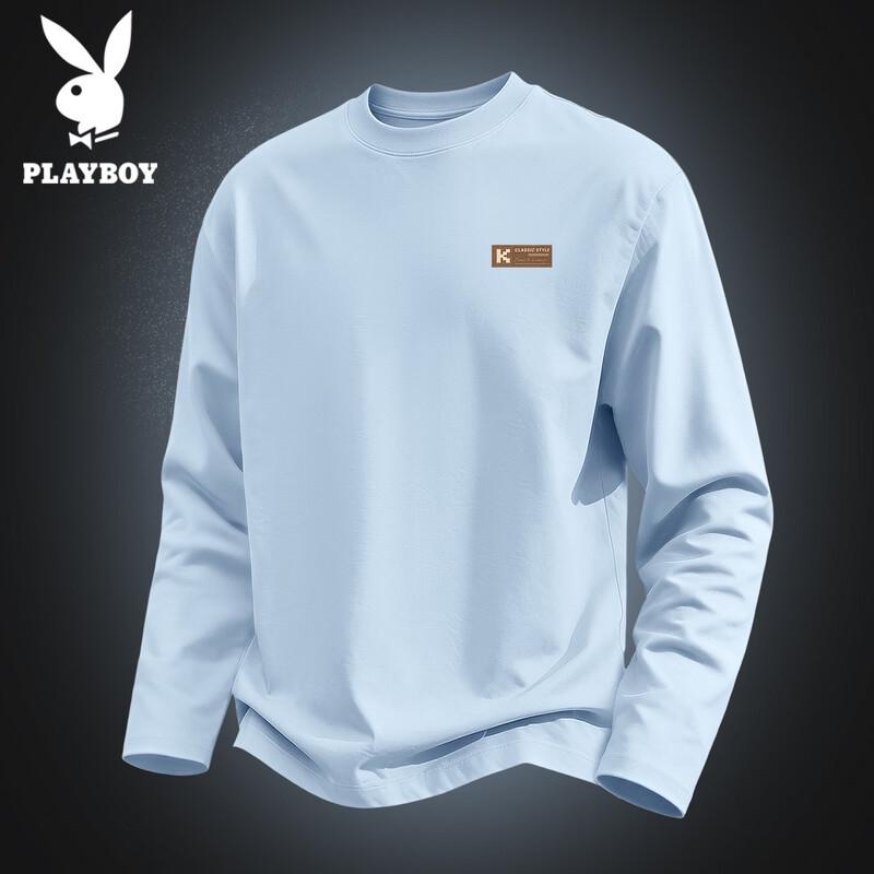 PLAYBOY Men's Long-Sleeve Cotton Crew Neck T-Shirt
