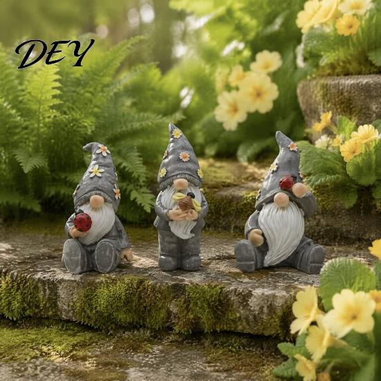 Decorative Yard Sculptures Halloween Garden Gnome Figurine, Vintage Flower Mushroom Elf Dwarf Statue Handmade Resin Statues for Patio Yard, Waterproof