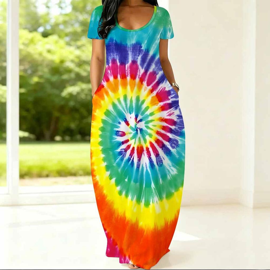 Ladies Loose Crew Neck Short Sleeve Dress Plus Size Breathable Clothes For Summer Street And Daily Leisure