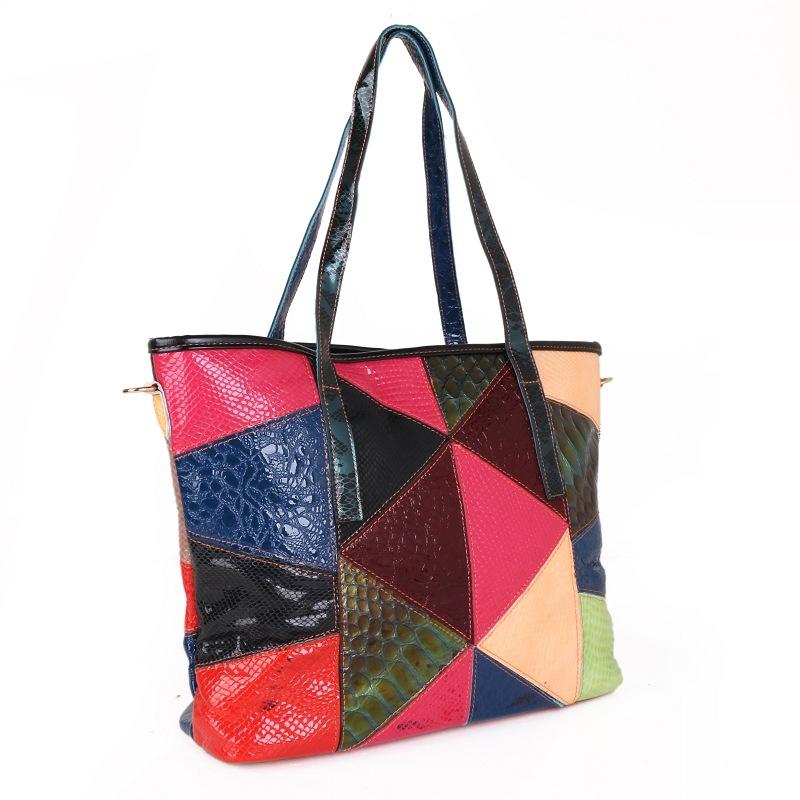 Bag Women'S Sheepskin Tote Bag Handbag Splicing Color Messenger Bag Large Capacity