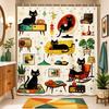 Cartoon Black Cat Geometric Star Fresh Bathroom Shower Curtain No Drill Vintage Decor Set with 12 Hooks Waterproof