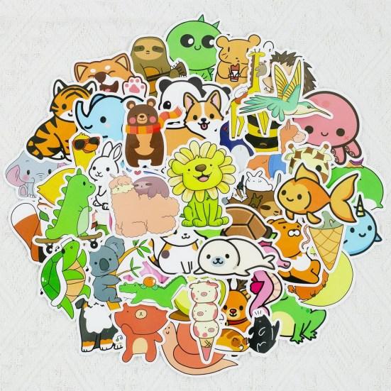 50Pcs Graffiti Sticker Waterproof Clear Printing DIY PVC Cute Cartoon Animal Pig Pattern Laptop Skateboard Decal Stationery Supplies