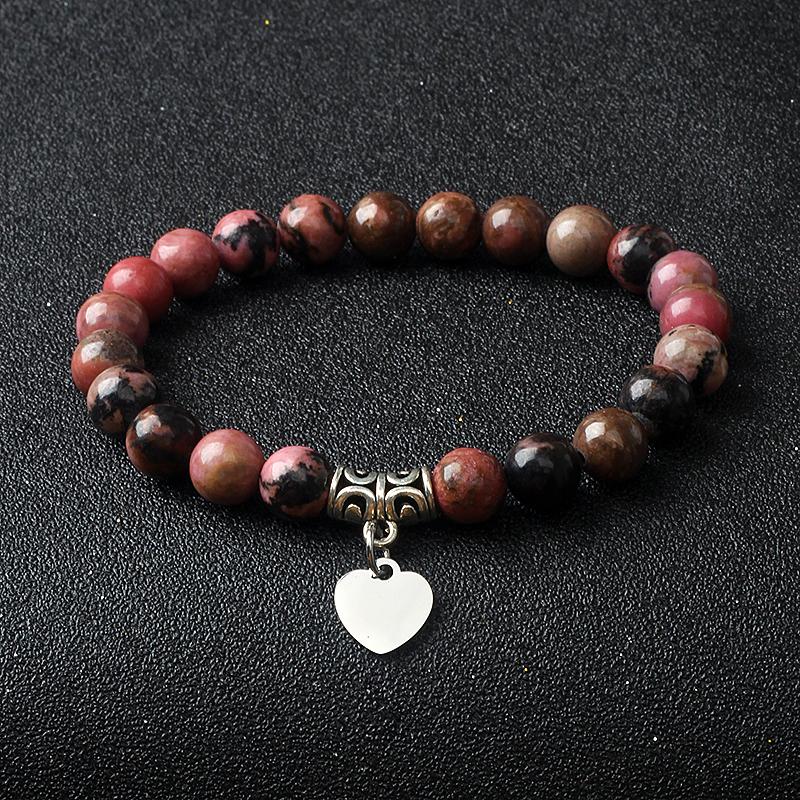 Original Amethyst Heart Charm Bracelets Women 316L Stainless Steel Pendant Bracelets Nature Stone Beaded Couple Jewelry Pulsera