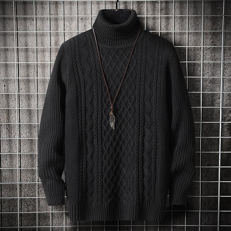 Men's Solid Color Jacquard Knit High Collar Double Lapel Sweater