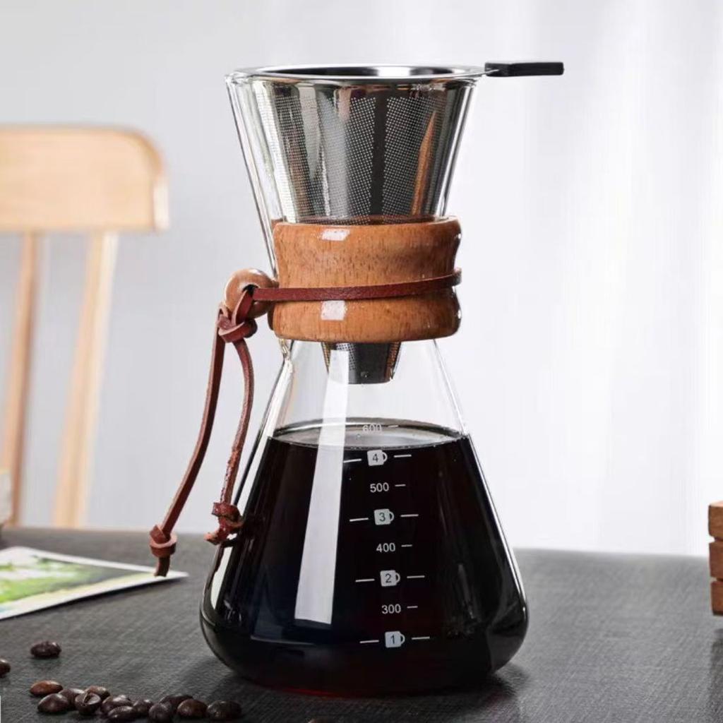 Hitzebeständige Glas-Handbrühkaffeekanne Hohes Borosilikat-Teilgeschirr mit Filter-Kaffeegeschirr-Set Brühen