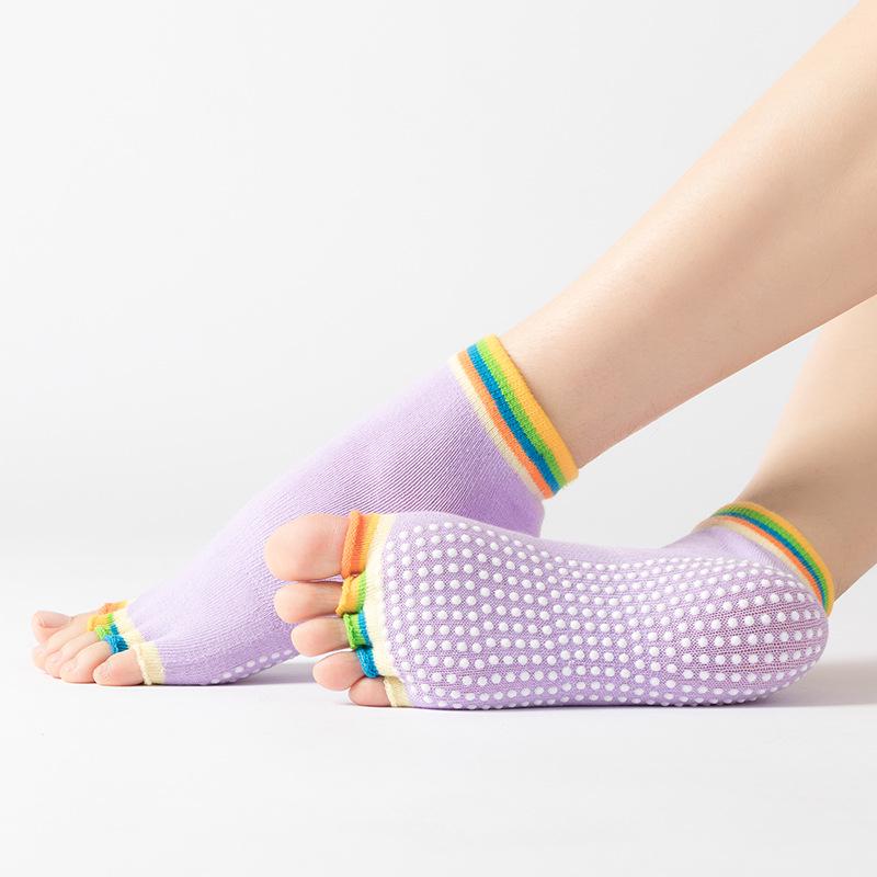 Calzini da Donna Estivi Sottili in Cotone con Dita Separate e Punta Aperta, in Silicone Antiscivolo, Tubolari