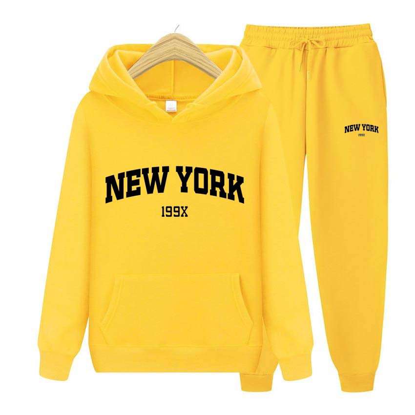 Trainingsanzug 2-teiliges Set 199X New York Print Sweatshirt Hoodies Sweatshirt + Hosenanzug Hoodie Sportbekleidung Jogging Herren-Sets