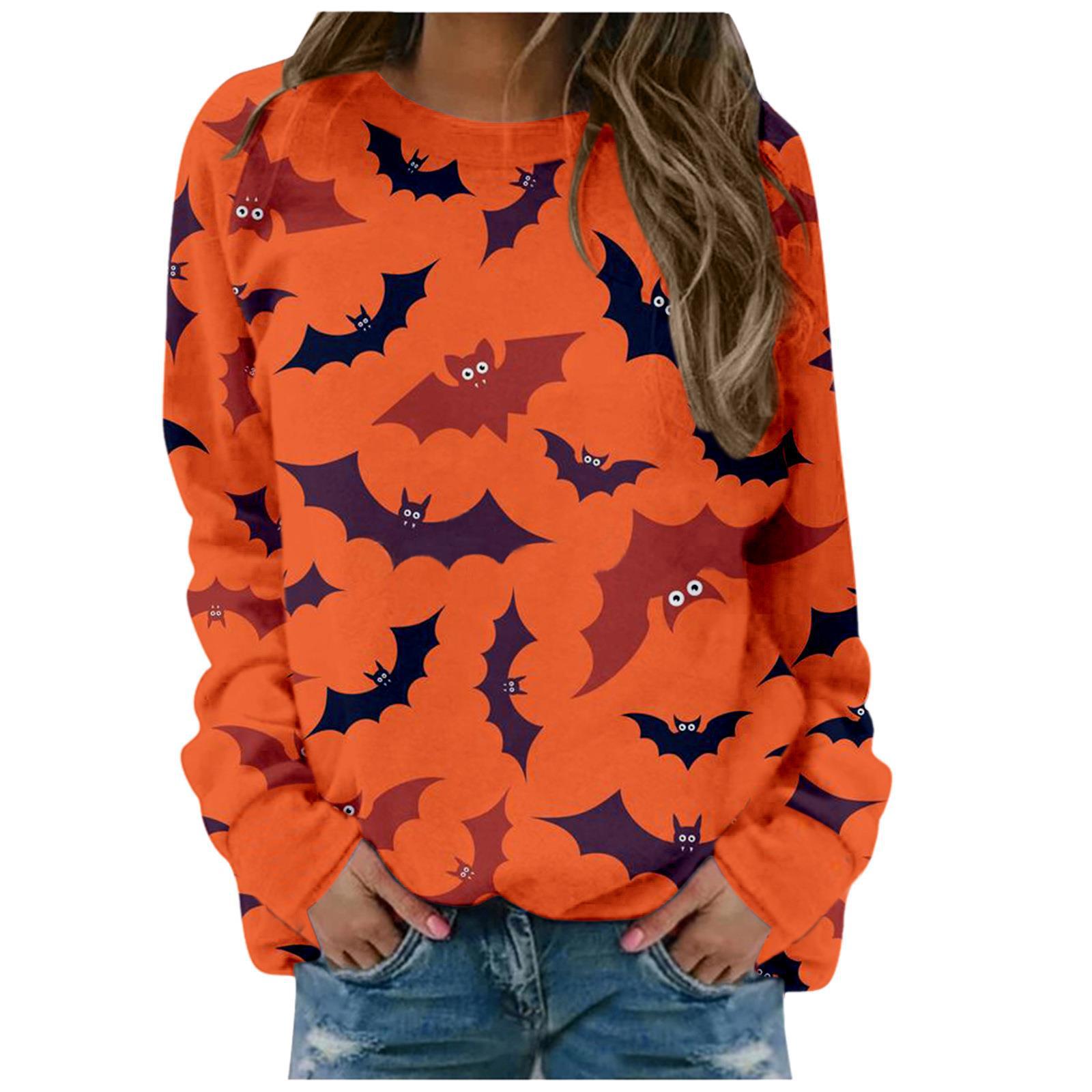 

Spring and Autumn Round Neck 3D Halloween Theme Printed Top Fashionable Casual Long Sleeved Women s T-shirts S