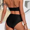 2dílná sada letních bikin, podprsenka s vyztužením a skládaným detailem, sada plavek s vysokým pasem, jednobarevné plavky