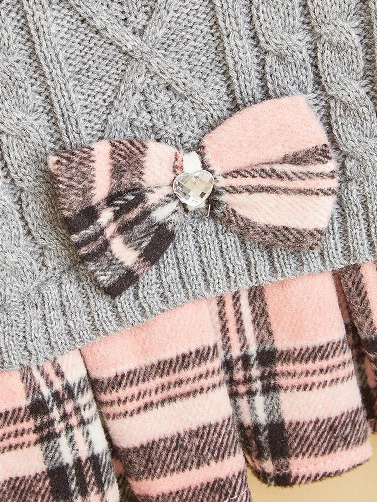 Pet Fall/Winter Outfit: Knit Sweater & Plaid Skirt with Bow-Tie for Dogs and Cats, Faux Two-Piece Design